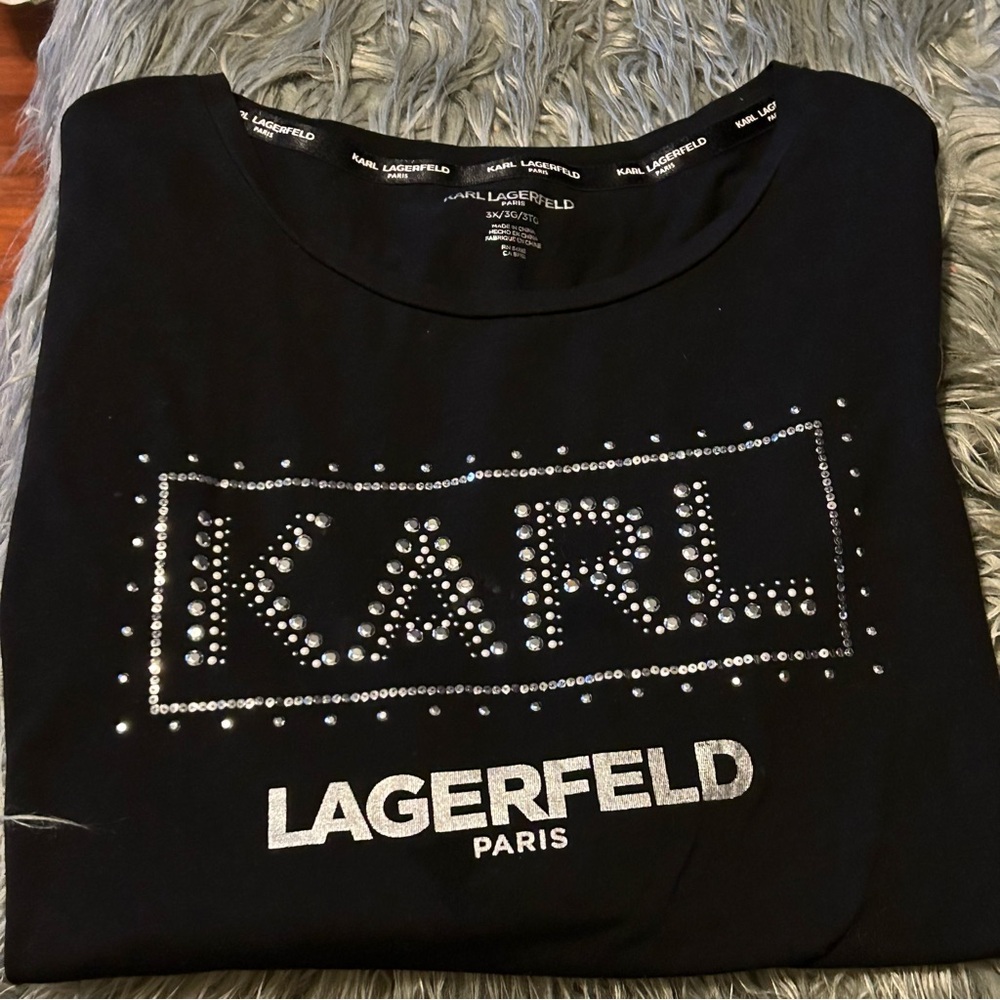 KARL LAGERFELD PARIS Graphic T Shirt Tee Rhinestone Embellishment Sz 3x GUC